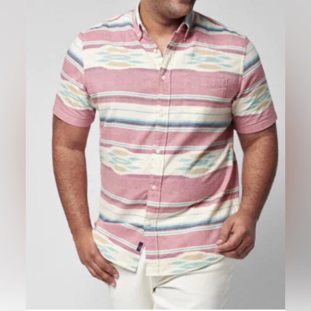 Faherty Men's Organic Cotton Coast Short Sleeve Risk-Red Summer Ikat Shi…